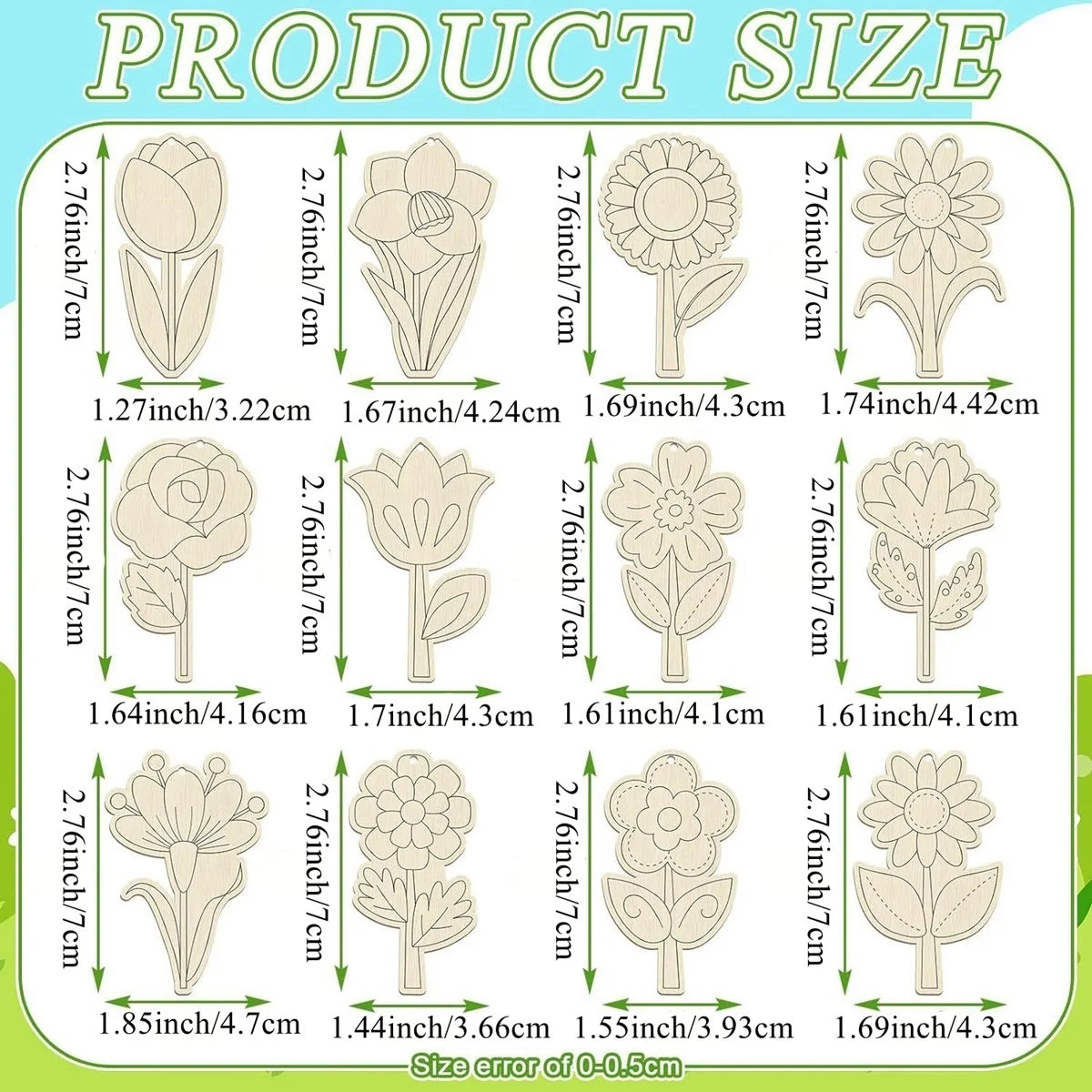 12pcs Spring Flower Wooden Ornaments – DIY Painting & Decoration