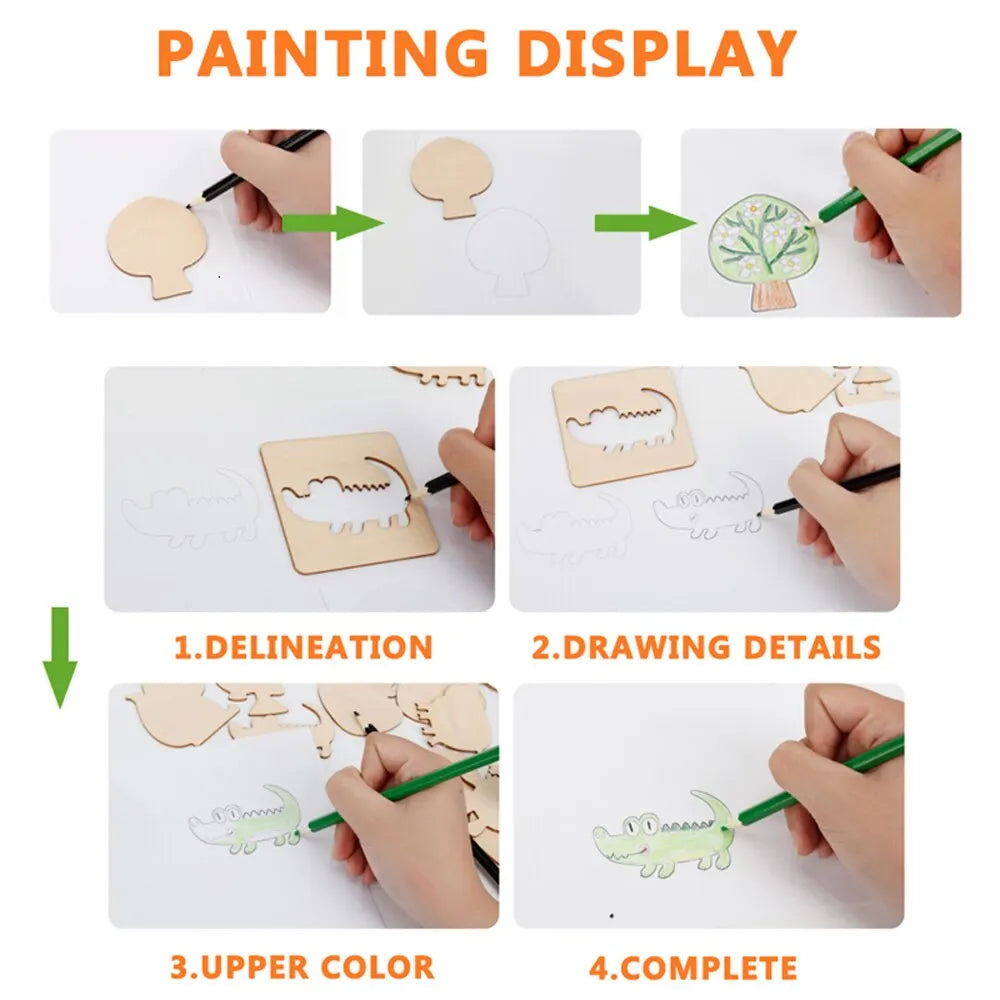 20pcs Montessori Wooden Drawing Stencils for Kids