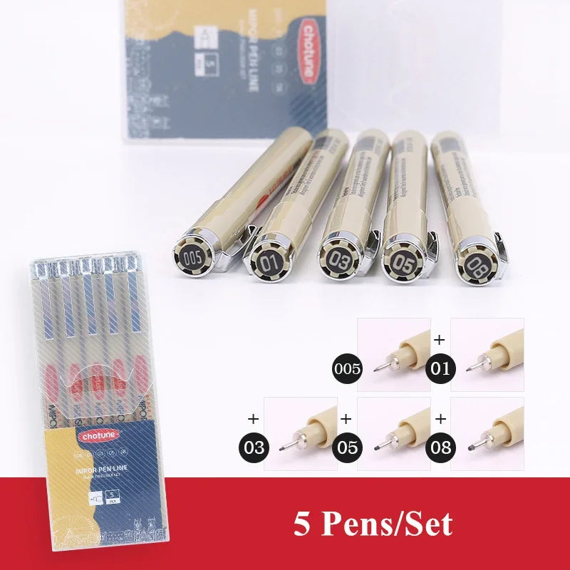 Manga Black Fineliner Marker Pens – Waterproof Sketching Set