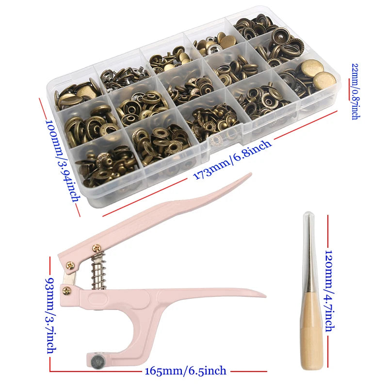 Metal Snap Fastener Button Kit with Installation Pliers