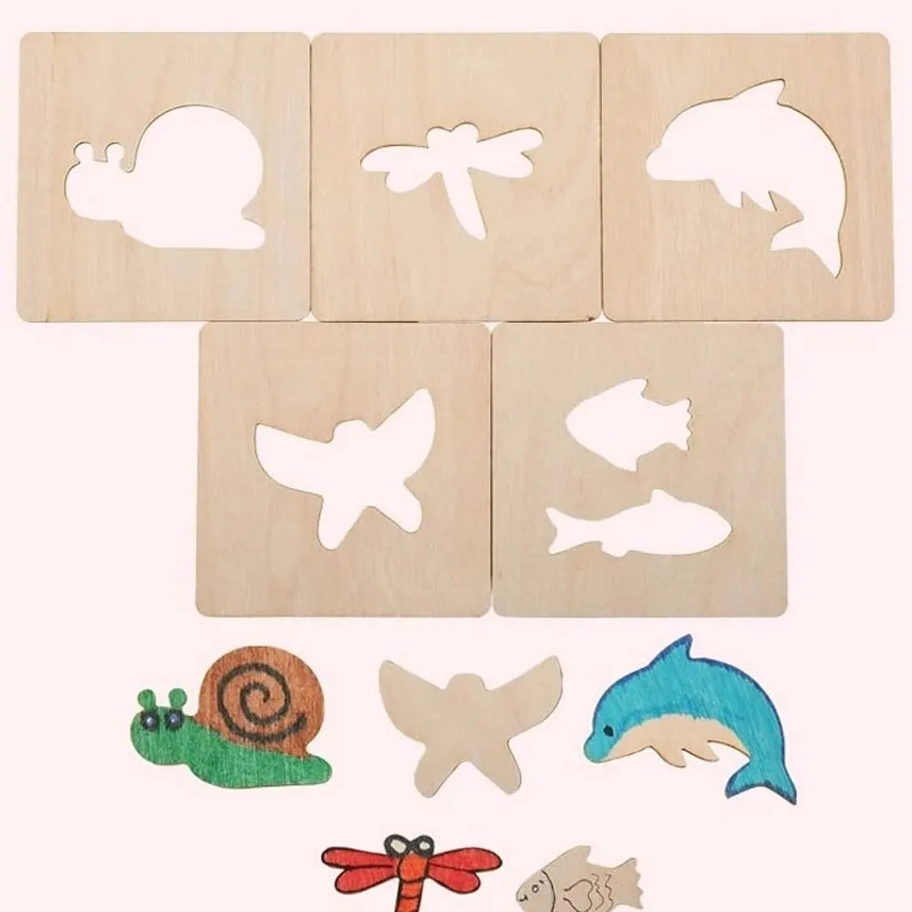 20pcs Montessori Wooden Drawing Stencils for Kids