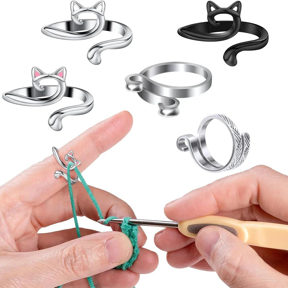 2pcs Adjustable Yarn Guide Finger Rings for Knitting & Crochet
