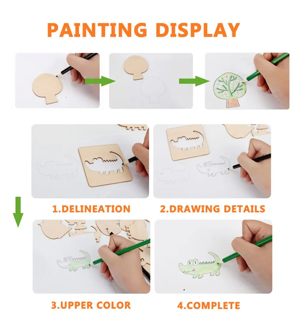20pcs Montessori Wooden Drawing Stencils for Kids
