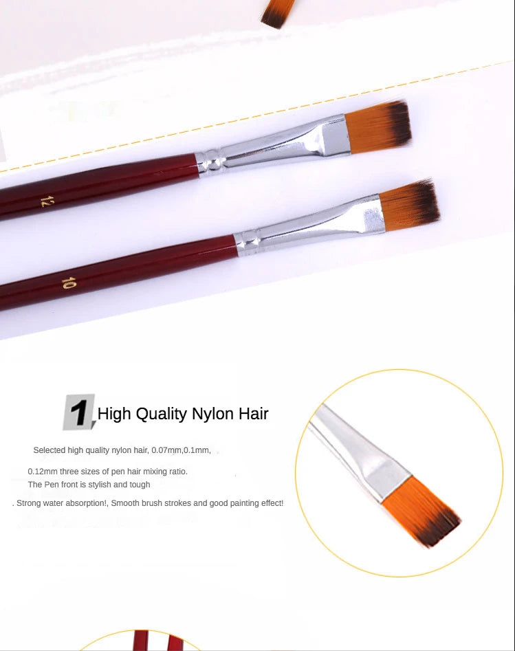 12pcs Two-Color Nylon Flat Paint Brushes – Watercolor & Oil