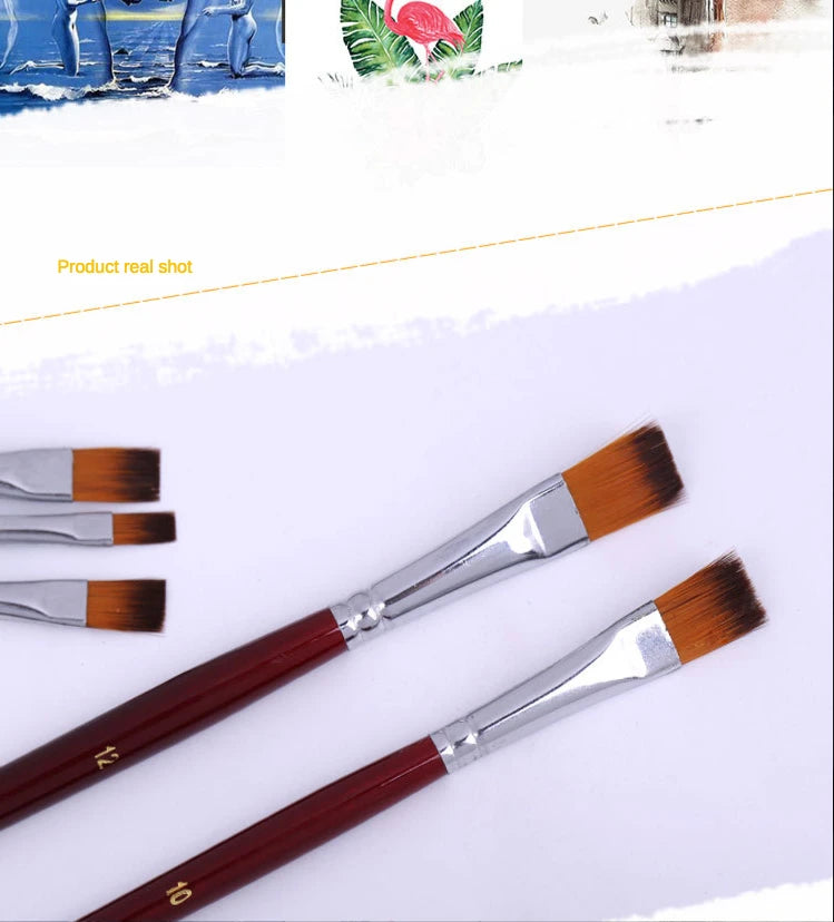 12pcs Two-Color Nylon Flat Paint Brushes – Watercolor & Oil