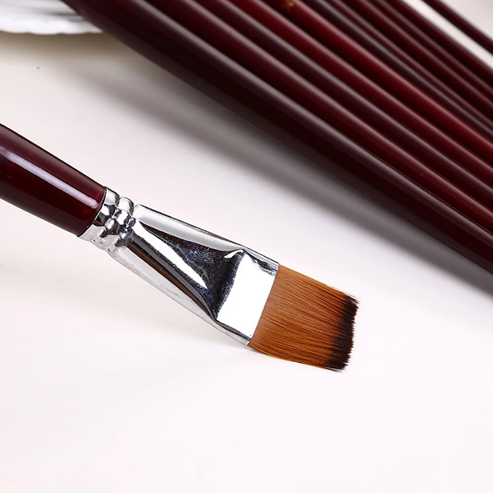 12pcs Two-Color Nylon Flat Paint Brushes – Watercolor & Oil