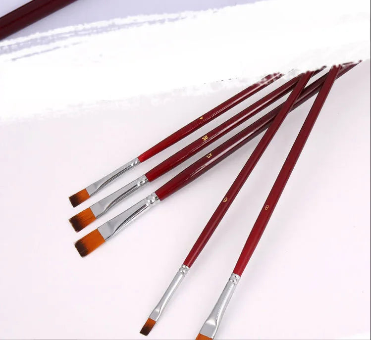 12pcs Two-Color Nylon Flat Paint Brushes – Watercolor & Oil