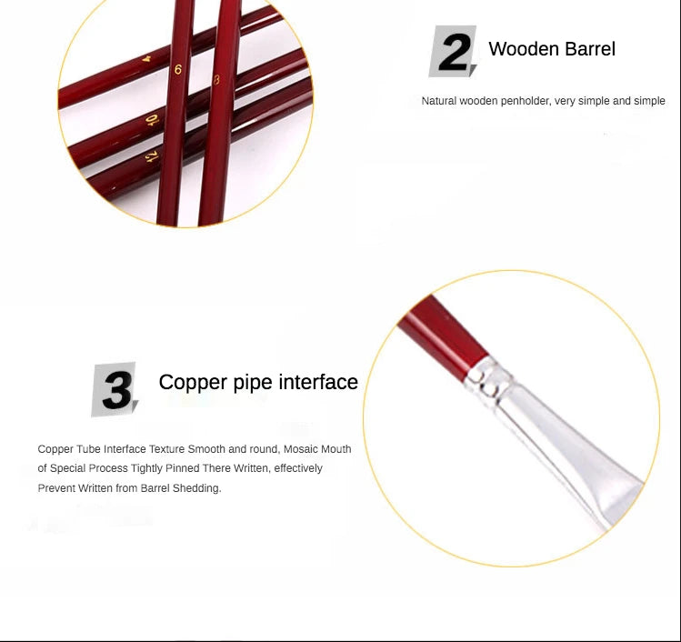 12pcs Two-Color Nylon Flat Paint Brushes – Watercolor & Oil