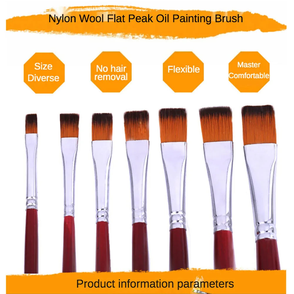 12pcs Two-Color Nylon Flat Paint Brushes – Watercolor & Oil