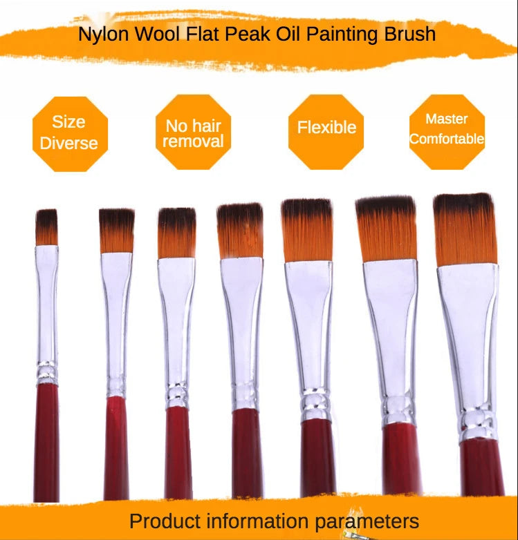 12pcs Two-Color Nylon Flat Paint Brushes – Watercolor & Oil