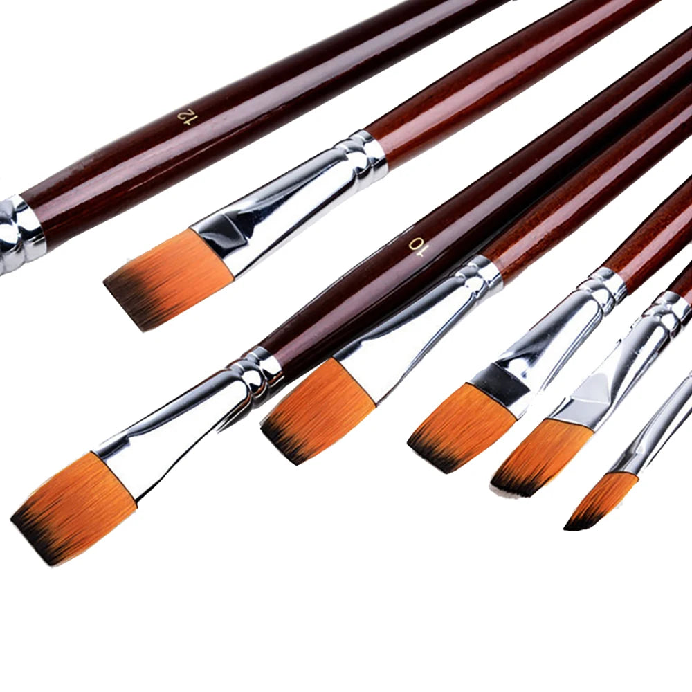 12pcs Two-Color Nylon Flat Paint Brushes – Watercolor & Oil