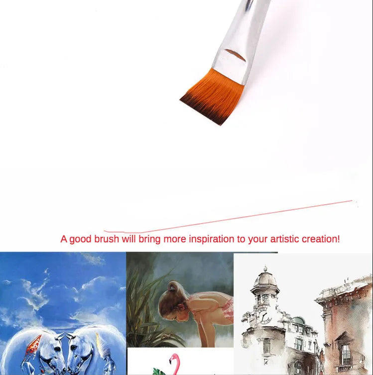 12pcs Two-Color Nylon Flat Paint Brushes – Watercolor & Oil