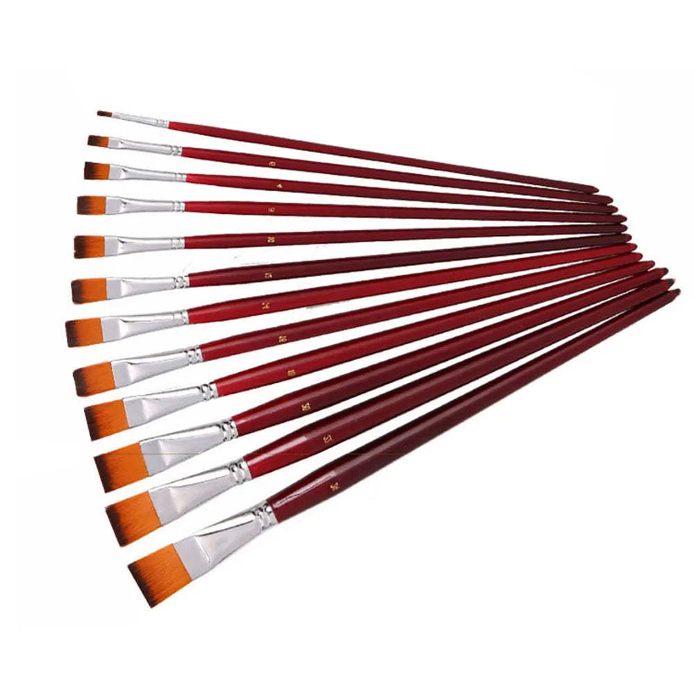 12pcs Two-Color Nylon Flat Paint Brushes – Watercolor & Oil